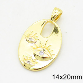 Brass Cubic Zirconia Pendants,Oval,Eyes,Long-lasting plated,Gold,14x20mm,Hole:2.5x4mm,about 2.52g/pc,5 pcs/package,XFPC02683aahp-G030
