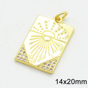 Brass Cubic Zirconia Pendants,Rectangle,Long-lasting plated,Gold,14x20mm,Hole:4mm,about 2.78g/pc,5 pcs/package,XFPC02685aaik-G030
