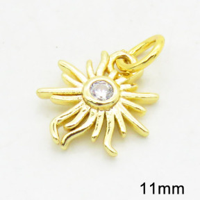 Brass Cubic Zirconia Pendants,Sun,Long-lasting plated,Gold,11mm,Hole:4mm,about 0.60g/pc,5 pcs/package,XFPC02687aahi-G030