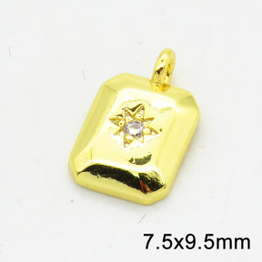 Brass Cubic Zirconia Pendants,Rectangle,Long-lasting plated,Gold,7.5x9.5mm,Hole:2mm,about 0.73g/pc,5 pcs/package,XFPC02689aahi-G030
