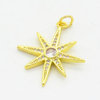 Brass Cubic Zirconia Pendants,Hexagram,Long-lasting plated,Gold,21.5mm,Hole:4mm,about 1.63g/pc,5 pcs/package,XFPC02693vaii-G030
