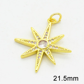 Brass Cubic Zirconia Pendants,Hexagram,Long-lasting plated,Gold,21.5mm,Hole:4mm,about 1.63g/pc,5 pcs/package,XFPC02693vaii-G030