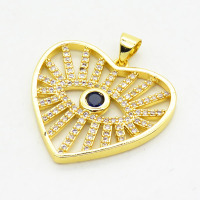 Brass Cubic Zirconia Pendants,Heart,Eye,Long-lasting plated,Gold,24x26mm,Hole:3x5mm,about 3.12g/pc,5 pcs/package,XFPC02695bblo-G030