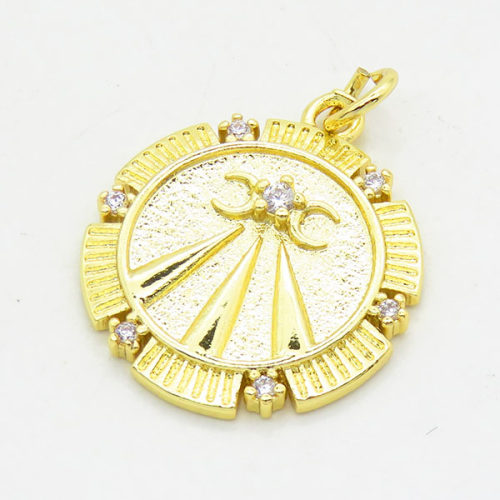 Brass Cubic Zirconia Pendants,Round,Long-lasting plated,Gold,18mm,Hole:4mm,about 2.28g/pc,5 pcs/package,XFPC02697vaia-G030