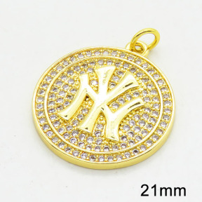 Brass Cubic Zirconia Pendants,Round,Long-lasting plated,Gold,21mm,Hole:4mm,about 4.08g/pc,5 pcs/package,XFPC02703vbmb-G030