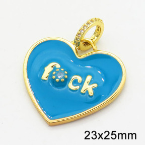 Brass Cubic Zirconia Enamel Pendants,Heart,Long-lasting plated,Gold,23x25mm,Hole:6mm,about 4.74g/pc,5 pcs/package,XFPC02719aakp-G030