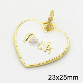 Brass Cubic Zirconia Enamel Pendants,Heart,Long-lasting plated,Gold,23x25mm,Hole:6mm,about 4.74g/pc,5 pcs/package,XFPC02719aakp-G030