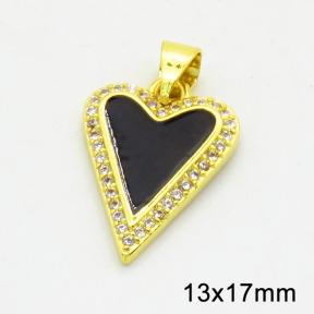 Brass Cubic Zirconia Enamel Pendants,Heart,Long-lasting plated,Gold,13x17mm,Hole:3x5mm,about 1.33g/pc,5 pcs/package,XFPC02728aaik-G030