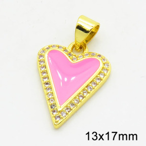 Brass Cubic Zirconia Enamel Pendants,Heart,Long-lasting plated,Gold,13x17mm,Hole:3x5mm,about 1.33g/pc,5 pcs/package,XFPC02728aaik-G030