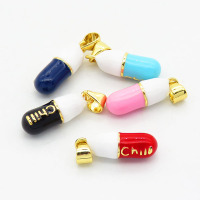 Brass Enamel Pendants,Pill,Long-lasting plated,Gold,6x16mm,Hole:3x5mm,about 2.80g/pc,5 pcs/package,XFPC02737aajl-G030