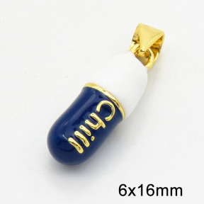 Brass Enamel Pendants,Pill,Long-lasting plated,Gold,6x16mm,Hole:3x5mm,about 2.80g/pc,5 pcs/package,XFPC02737aajl-G030