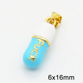 Brass Enamel Pendants,Pill,Long-lasting plated,Gold,6x16mm,Hole:3x5mm,about 2.80g/pc,5 pcs/package,XFPC02755aajl-G030