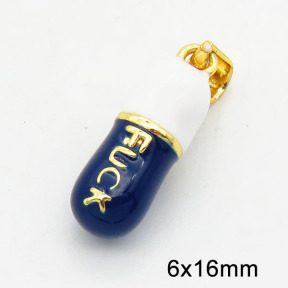 Brass Enamel Pendants,Pill,Long-lasting plated,Gold,6x16mm,Hole:3x5mm,about 2.80g/pc,5 pcs/package,XFPC02755aajl-G030