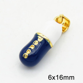 Brass Enamel Pendants,Pill,Long-lasting plated,Gold,6x16mm,Hole:3x5mm,about 2.80g/pc,5 pcs/package,XFPC02767aajl-G030