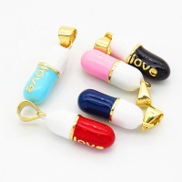 Brass Enamel Pendants,Pill,Long-lasting plated,Gold,6x16mm,Hole:3x5mm,about 2.80g/pc,5 pcs/package,XFPC02773aajl-G030