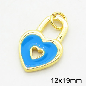 Brass Enamel Pendants,Heart Lock,Long-lasting plated,Gold,12x19mm,Hole:4mm,about 1.30g/pc,5 pcs/package,XFPC02800aahn-G030
