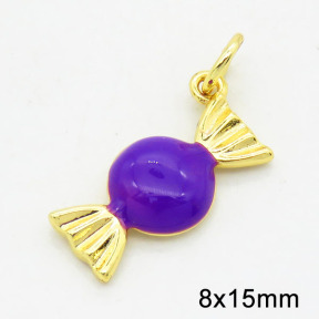 Brass Enamel Pendants,Candy,Long-lasting plated,Gold,8x15mm,Hole:4mm,about 1.16g/pc,5 pcs/package,XFPC02811aahn-G030