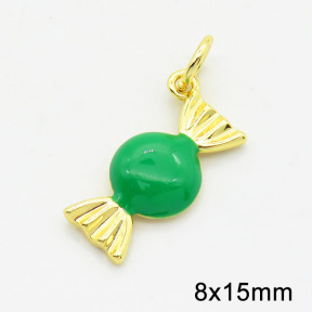 Brass Enamel Pendants,Candy,Long-lasting plated,Gold,8x15mm,Hole:4mm,about 1.16g/pc,5 pcs/package,XFPC02811aahn-G030