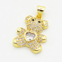 Brass Cubic Zirconia Pendants,Bear,Long-lasting plated,Gold,15x18mm,Hole:3x5mm,about 2.76g/pc,5 pcs/package,XFPC02832bblk-G030