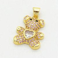 Brass Cubic Zirconia Pendants,Bear,Long-lasting plated,Gold,15x18mm,Hole:3x5mm,about 2.76g/pc,5 pcs/package,XFPC02834bbmh-G030