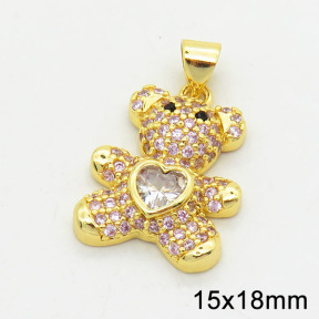 Brass Cubic Zirconia Pendants,Bear,Long-lasting plated,Gold,15x18mm,Hole:3x5mm,about 2.76g/pc,5 pcs/package,XFPC02834bbmh-G030