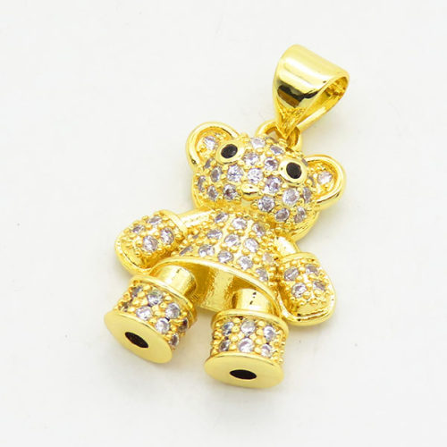 Brass Cubic Zirconia Pendants,Bear,Long-lasting plated,Gold,14x17mm,Hole:3x5mm,about 2.33g/pc,5 pcs/package,XFPC02836aaki-G030