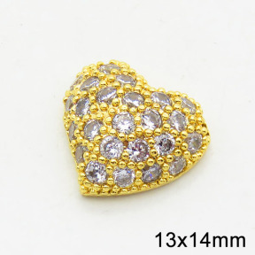 Brass Cubic Zirconia Pendants,Heart,Long-lasting plated,Gold,13x14mm,Hole:2mm,about 1.98g/pc,5 pcs/package,XFPC02840aajh-G030