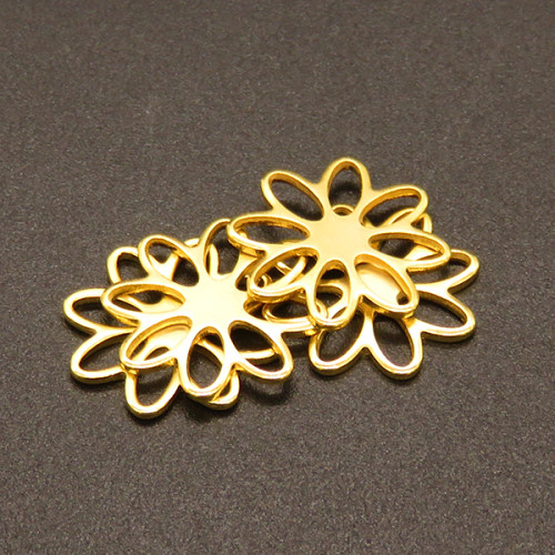 304 Stainless Steel Filigree Joiners,Flower,Vacuum plating Gold,15mm,Hole:2x5mm,about 0.5g/pc,100 pcs/package,XFCS00050vablb-611