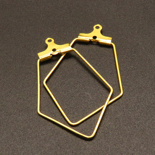 304 Stainless Steel Hoop Earring Findings,Wire Pendants,Rhombus,Vacuum plating Gold,36x21mm,Hole:1mm,about 0.35g/pc,100 pcs/package,XFE00180vabob-611