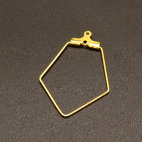304 Stainless Steel Hoop Earring Findings,Wire Pendants,Rhombus,Vacuum plating Gold,36x21mm,Hole:1mm,about 0.35g/pc,100 pcs/package,XFE00180vabob-611