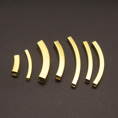 304 Stainless Steel Tube Beads,Curved Tube Noodle Beads,Square Hole,Vacuum plating Gold,40x6mm,Hole:5mm,about 3.4g/pc,50 pcs/package,XFFO00582aaij-611