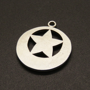 304 Stainless Steel Pendants,Flat Round with Star,True color,26x26mm,Hole:1.5mm,about 7.2g/pc,50 pcs/package,XFPC02091aahl-611