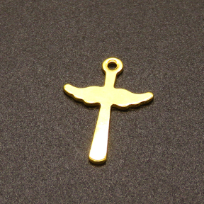 304 Stainless Steel Pendants,Cross with Wing,Vacuum plating Gold,13x18mm,Hole:1mm,about 0.2g/pc,100 pcs/package,XFPC02259vabjl-611