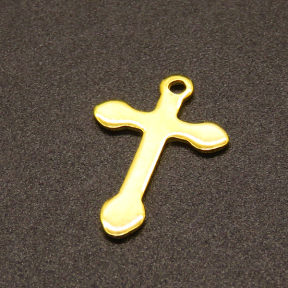 304 Stainless Steel Pendants,Cross,Vacuum plating Gold,16x12mm,Hole:1.2mm,about 0.3g/pc,100 pcs/package,XFPC02269vabjl-611