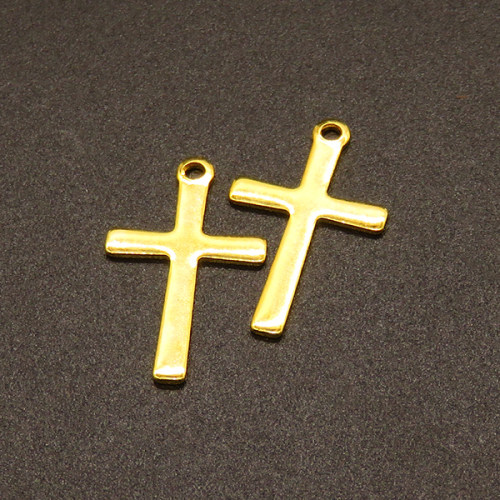304 Stainless Steel Pendants,Cross,Vacuum plating Gold,21x12mm,Hole:1.5mm,about 0.7g/pc,100 pcs/package,XFPC02273vabkb-611