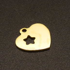 304 Stainless Steel Pendants,Heart with Star,Vacuum plating Gold,13x13mm,Hole:1mm,about 0.6g/pc,100 pcs/package,XFPC02351vabjb-611