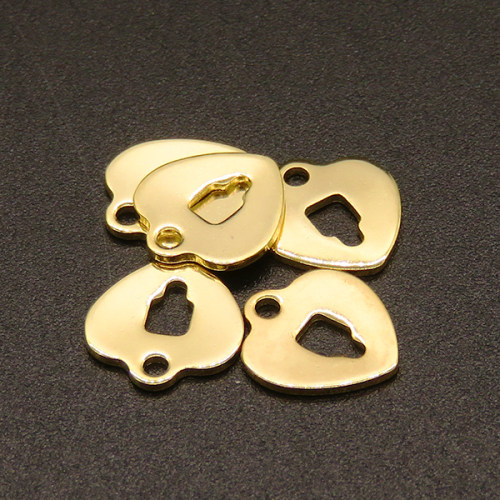304 Stainless Steel Pendants,Heart,Vacuum plating Gold,12x10mm,Hole:1.2mm,about 0.3g/pc,100 pcs/package,XFPC02355vabjb-611