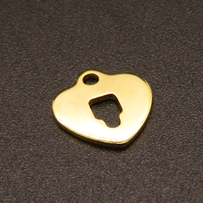 304 Stainless Steel Pendants,Heart,Vacuum plating Gold,12x10mm,Hole:1.2mm,about 0.3g/pc,100 pcs/package,XFPC02355vabjb-611