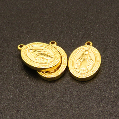 304 Stainless Steel Pendants,Oval with Virgin Mary,Vacuum plating Gold,13x9mm,Hole:0.8mm,about 0.9g/pc,50 pcs/package,XFPC02359aahl-611
