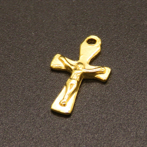 304 Stainless Steel Pendants,for Easter,Crucifix Cross,Vacuum plating Gold,17x10mm,Hole:1.5mm,about 0.4g/pc,50 pcs/package,XFPC02361aahl-611