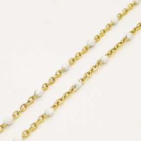 304 Stainless steel Chain,Enamel Link Chains,Cable Chains,Soldered,Flat Oval,Vacuum plating gold,White,1.5mm,about 200g/package,50 m/package,XMC00210vbll-G015