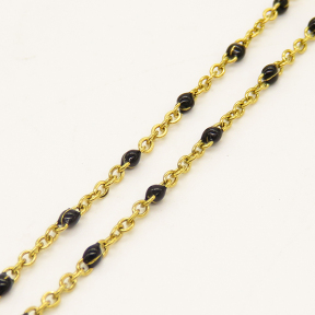 304 Stainless steel Chain,Enamel Link Chains,Cable Chains,Soldered,Flat Oval,Vacuum plating gold,Black,1.5mm,about 200g/package,50 m/package,XMC00213vbll-G015