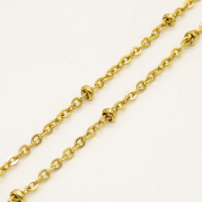 304 Stainless steel Chain,Cable Satellite Chains,Soldered,with Rondelle Beads and Card Paper,Vacuum plating gold,2mm,about 450g/package,50 m/package,XMC00216aaio-G015
