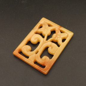 Natural Alabaster Filigree Joiners,Rectangular,Flower,Dyed,Orange,5x36x50mm,about 18.0g/pc,1 pc/package,XFCA00123bhva-L001