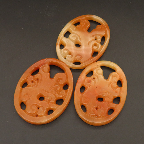 Natural Alabaster Filigree Joiners,Oval,Dyed,Orange,6x40x52mm,about 20.3g/pc,1 pc/package,XFCA00125bhva-L001