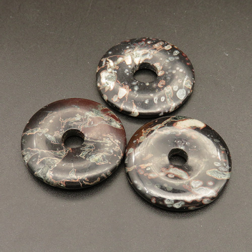 Natural Breciated Jasper Pendants,Donut,Black and Brown,5x32mm,Hole:5mm,about 9.2g/pc,1 pc/package,XFPC01169bhva-L001