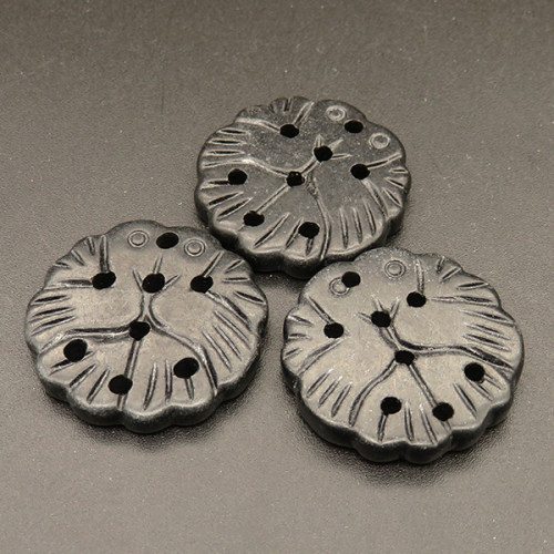Natural Alabaster Filigree Joiners,Carved Flower,Flat round,Dyed,Black,4x27mm,Hole:2.5mm,about 5.4g/pc,1 pc/package,XFPC01179bhva-L001
