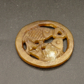 Natural Alabaster Filigree Joiners,Carved Fish,Flat round,Dyed,Brown,2x26mm,Hole:2mm,about 2.2g/pc,1 pc/package,XFPC01181bhva-L001