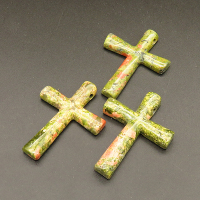 Natural Unakite Pendants,Cross,Colorful,6x32x43mm,Hole:3mm,about 7.2g/pc,1 pc/package,XFPC01191bhva-L001