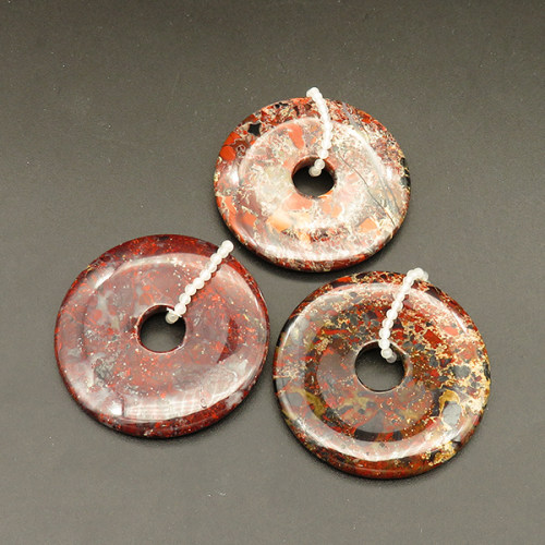 Natural Breciated Jasper Pendants,Donut,Red,5.5x45mm,Hole:10mm,about 17.8g/pc,1 pc/package,XFPC01245bhia-L001